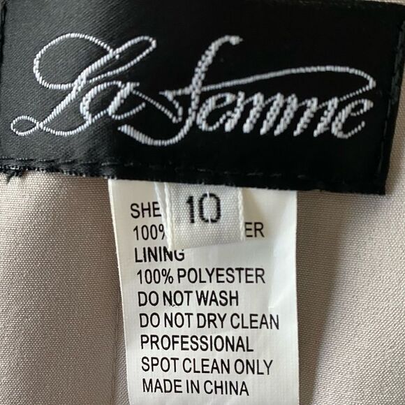 La Femme Strapless Slit Silver Satin Ballgown Long Formal Prom Evening Size 10 - Picture 12 of 13